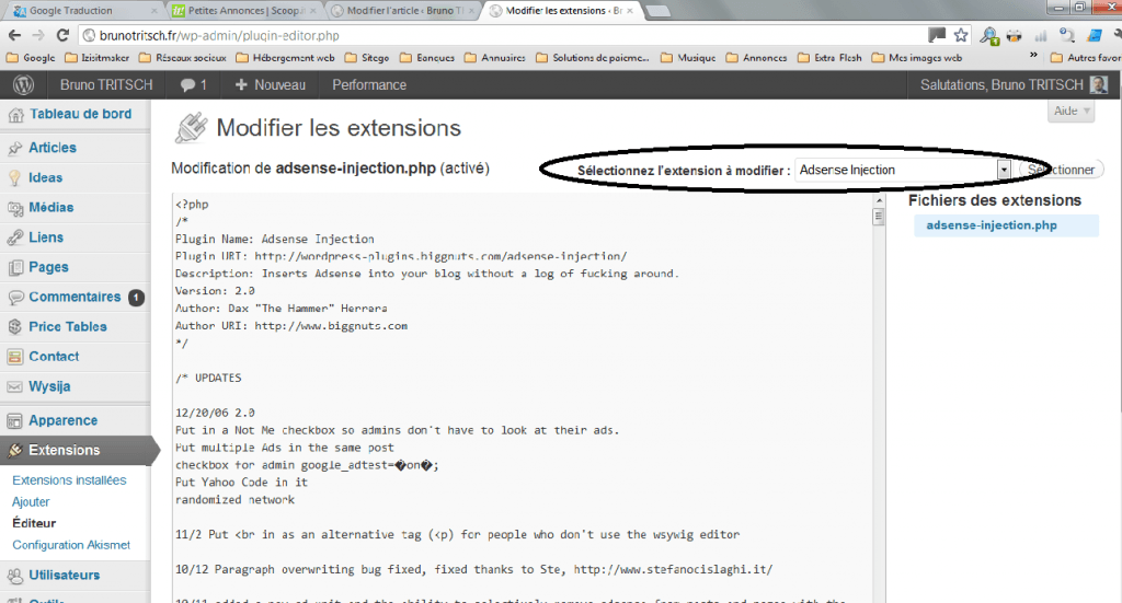 Traduire thème et extensions sélectionner extension Traduire thème et extensions sélectionner extension