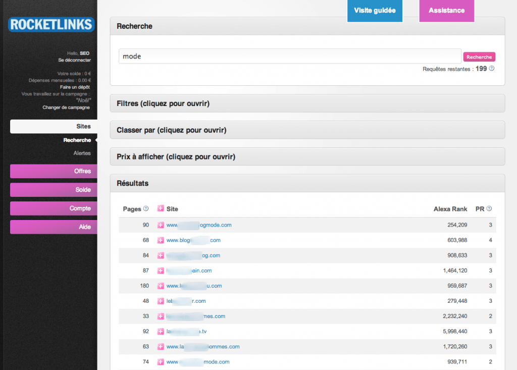 Recherche RocketLinks